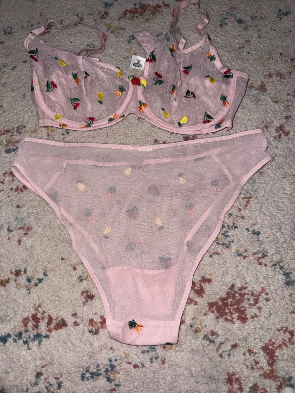 Pink Mesh Embroidered Lingerie Set Parade